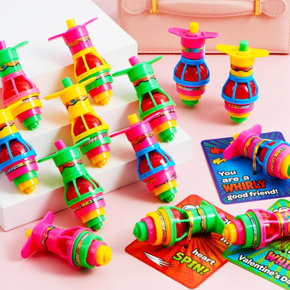 28 Pack Light up Spinning Tops With Valentines Exchange Cards