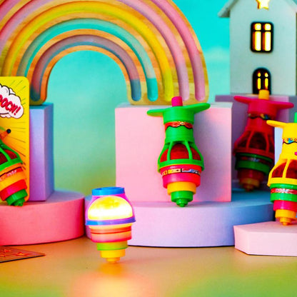 28 Pack Light up Spinning Tops With Valentines Exchange Cards