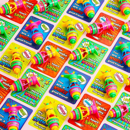 28 Pack Light up Spinning Tops With Valentines Exchange Cards