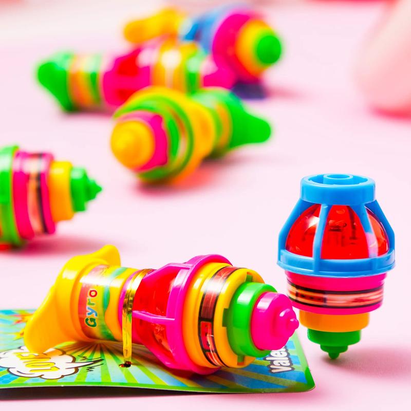 28 Pack Light up Spinning Tops With Valentines Exchange Cards